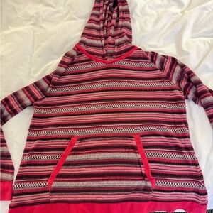 Woolrich Cabincore Boho Striped Cotton Hoodie Red Pink XL Cozy